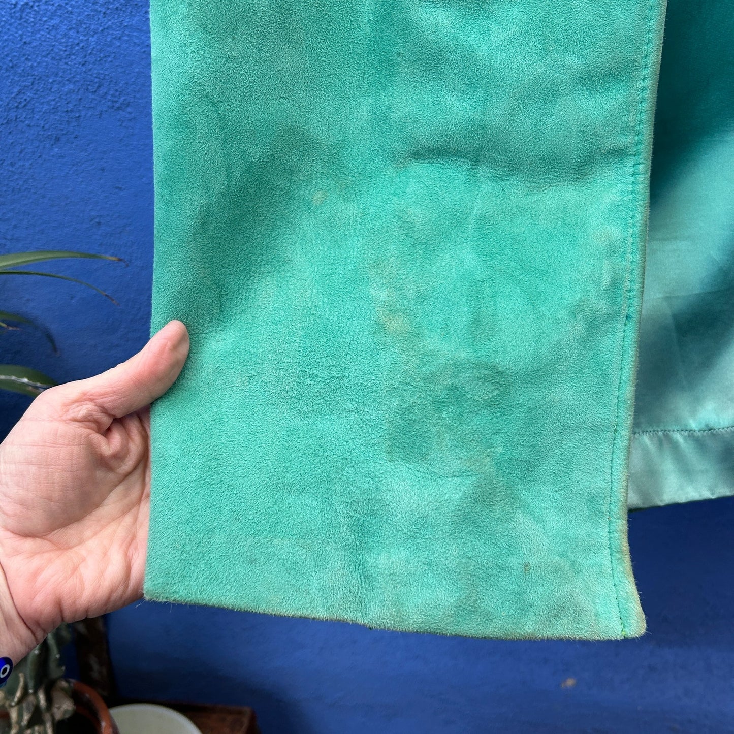 vintage teal suede and fur trench