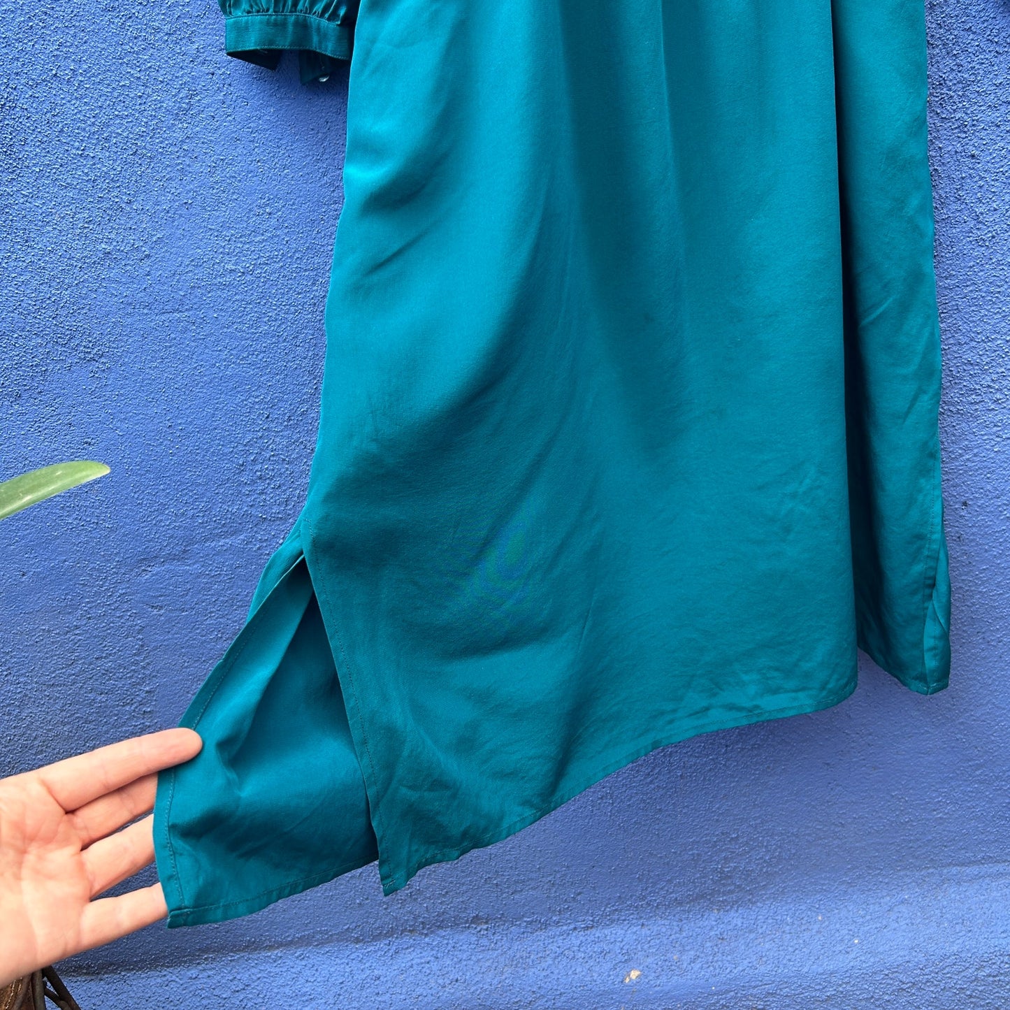 vintage teal silk pintucked midi dress