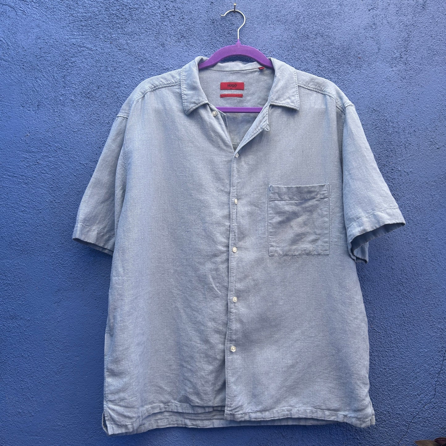 hugo boss cotton linen blend button up