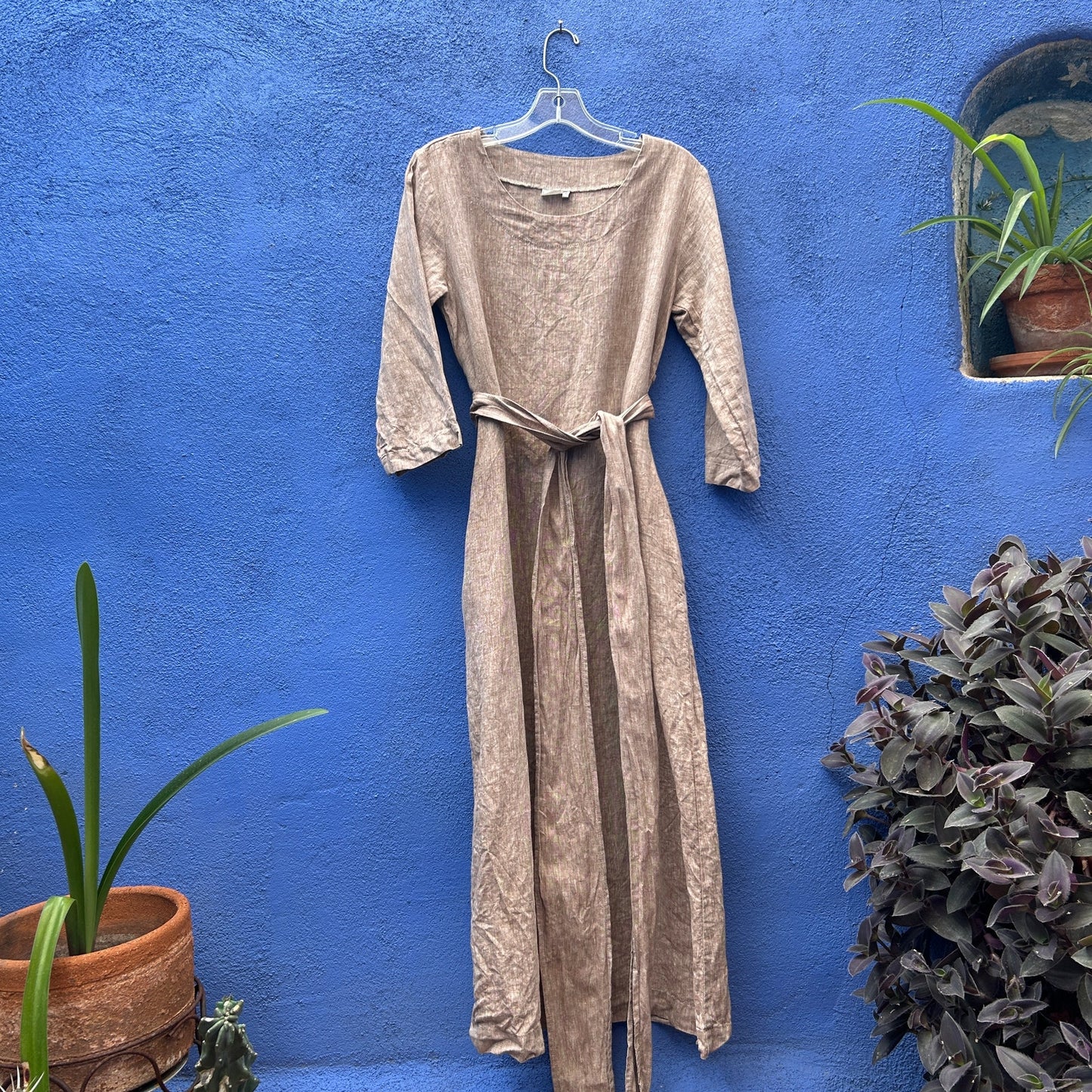 len ok beige linen maxi dress