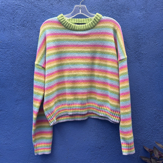 over kleshas pastel rainbow cropped knit sweater