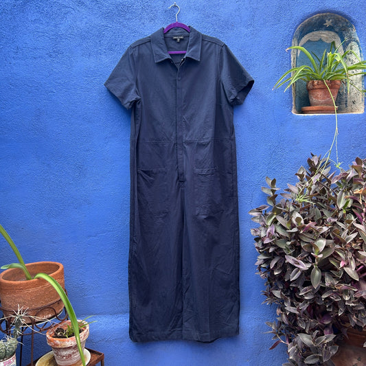 universal standard navy kate twill short sleeve jumpsuit