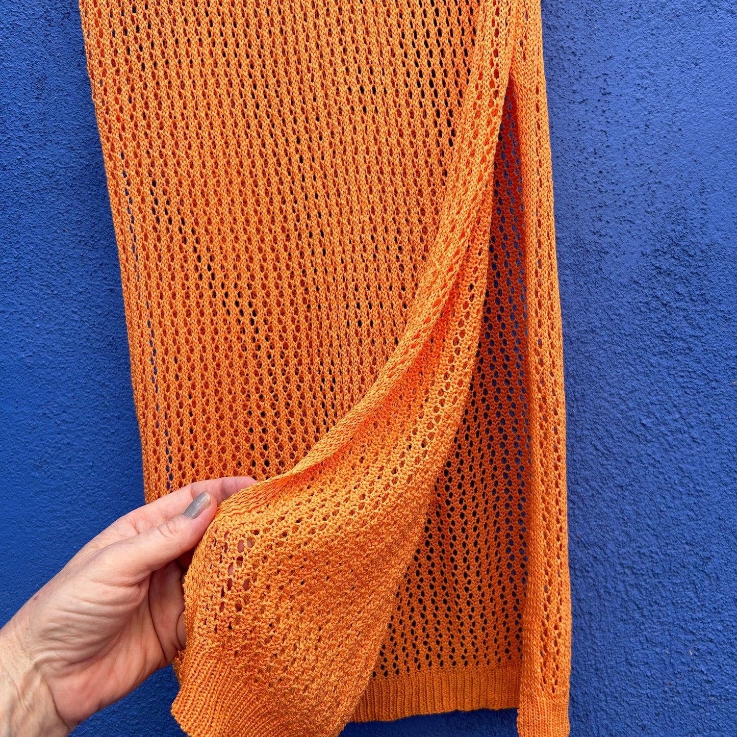 orange loose knit midi skirt