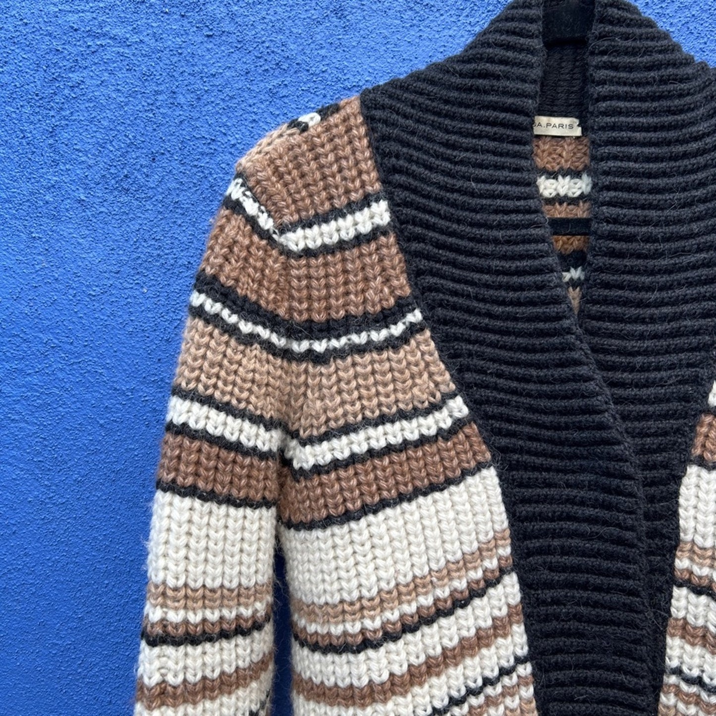 Balenciaga Paris Chunky Knit Lambswool Blend Striped Peplum Cardigan Sweater