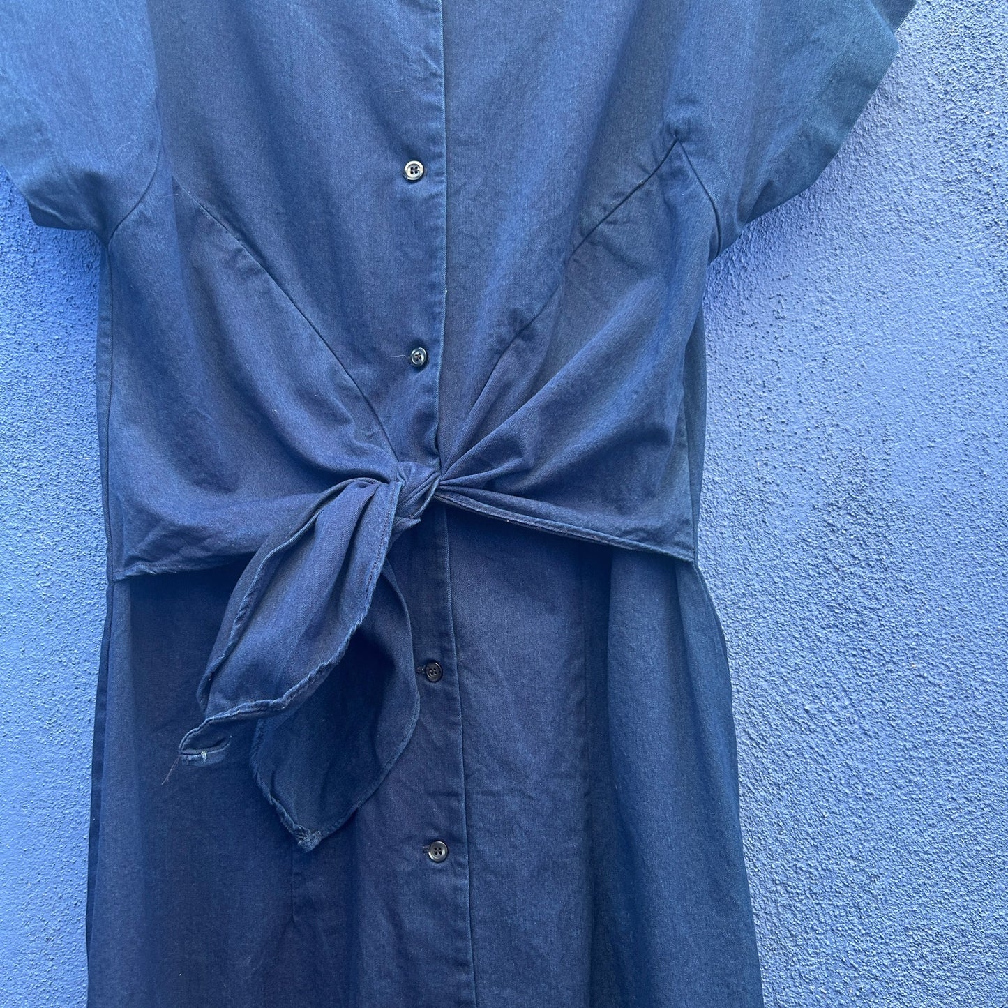 micaela greg navy cotton button and tie front dress