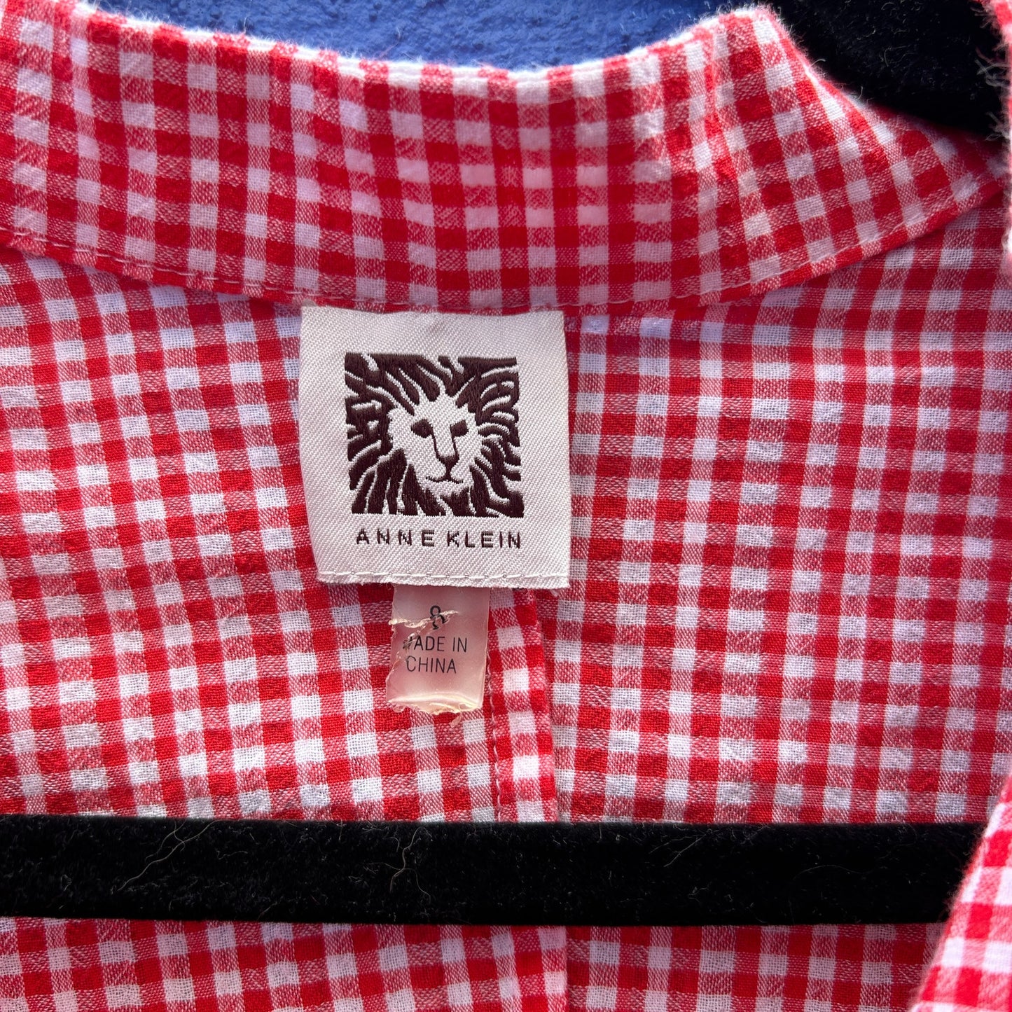 anne klein red and white gingham lagenlook button up tunic