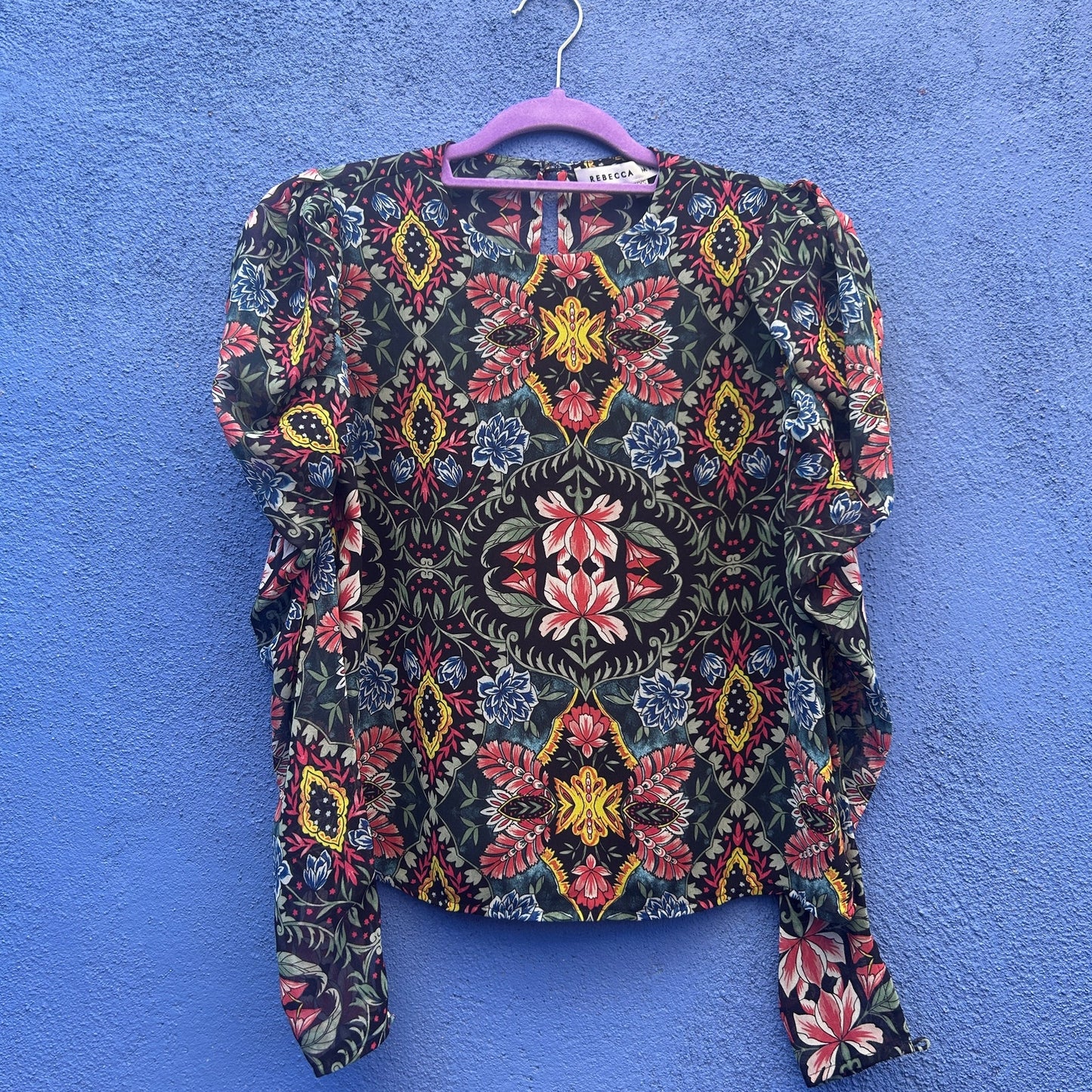 rebecca minkoff sheer poof sleeve floral top