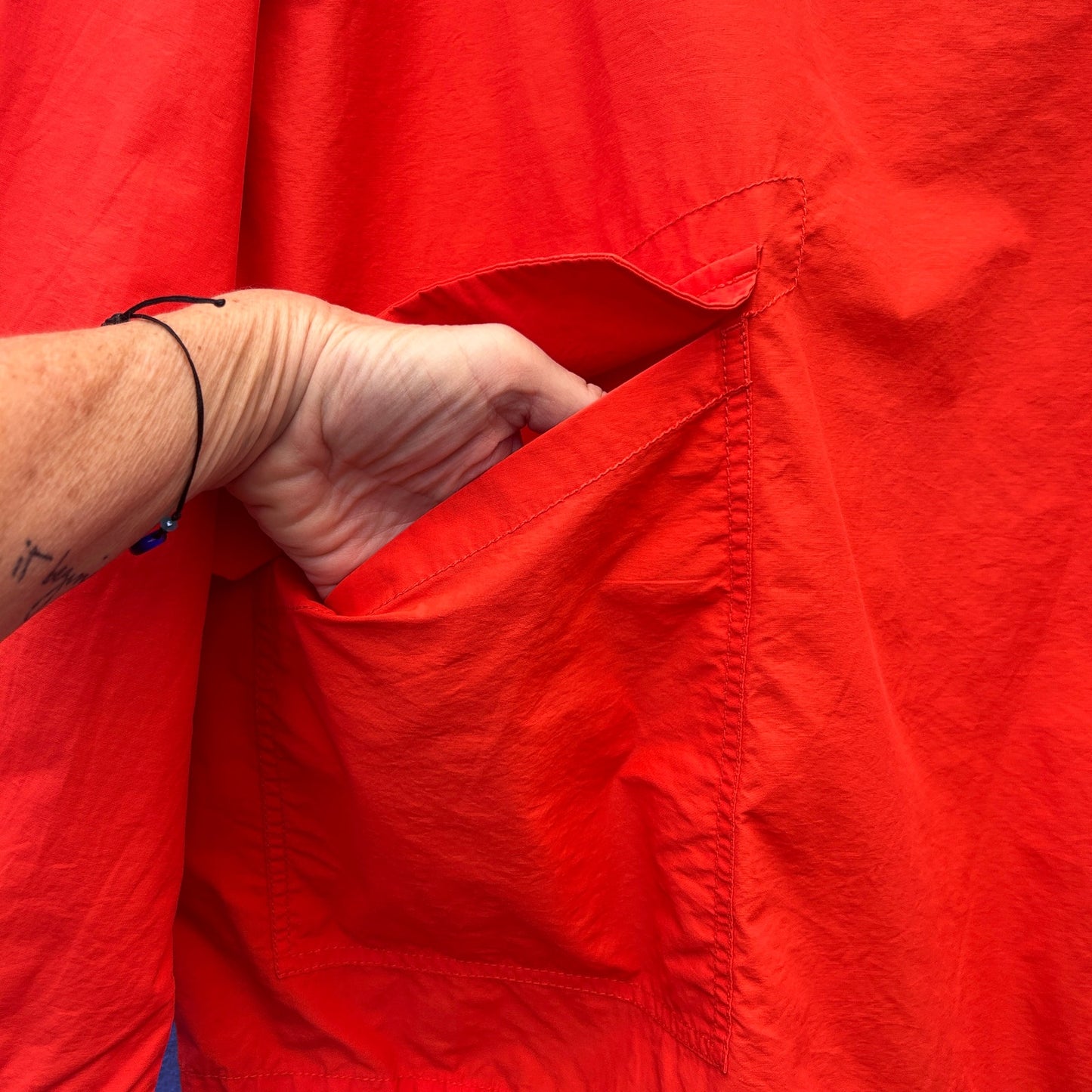 eileen fisher organic cotton and nylon oversized orange popover windbreaker