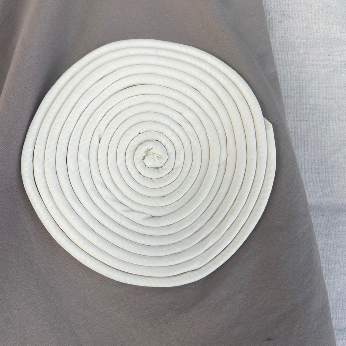 Lee Em Jeong New York Tan Nylon A-line Skirt with Hand Appliqué Cord Circles