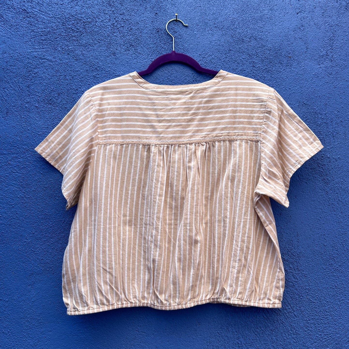 pact beige and white vertical striped organic cotton top