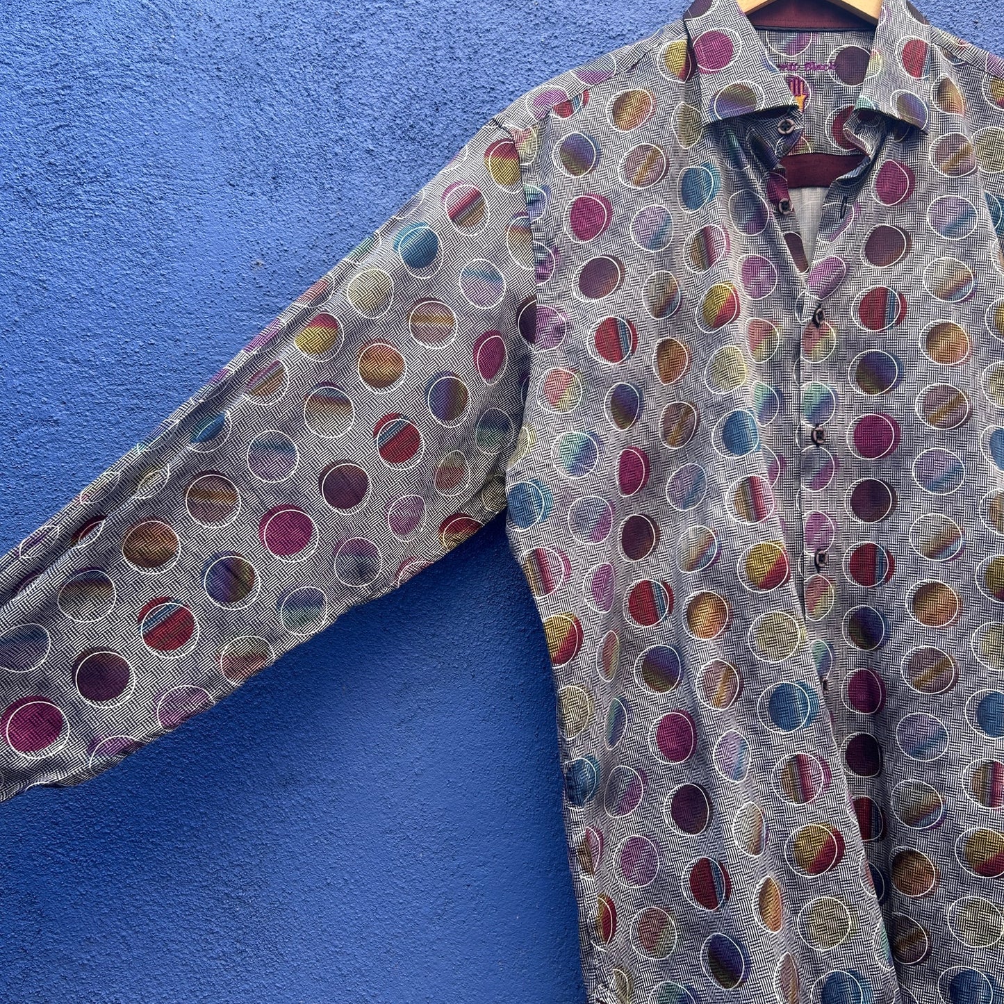 luchiano visconti mixed print cotton button up