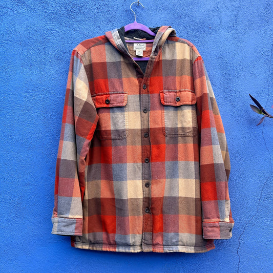 vintage ll bean plaid fleece lined hooded button up