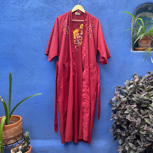 vintage health embroidered dragon poly-cotton robe