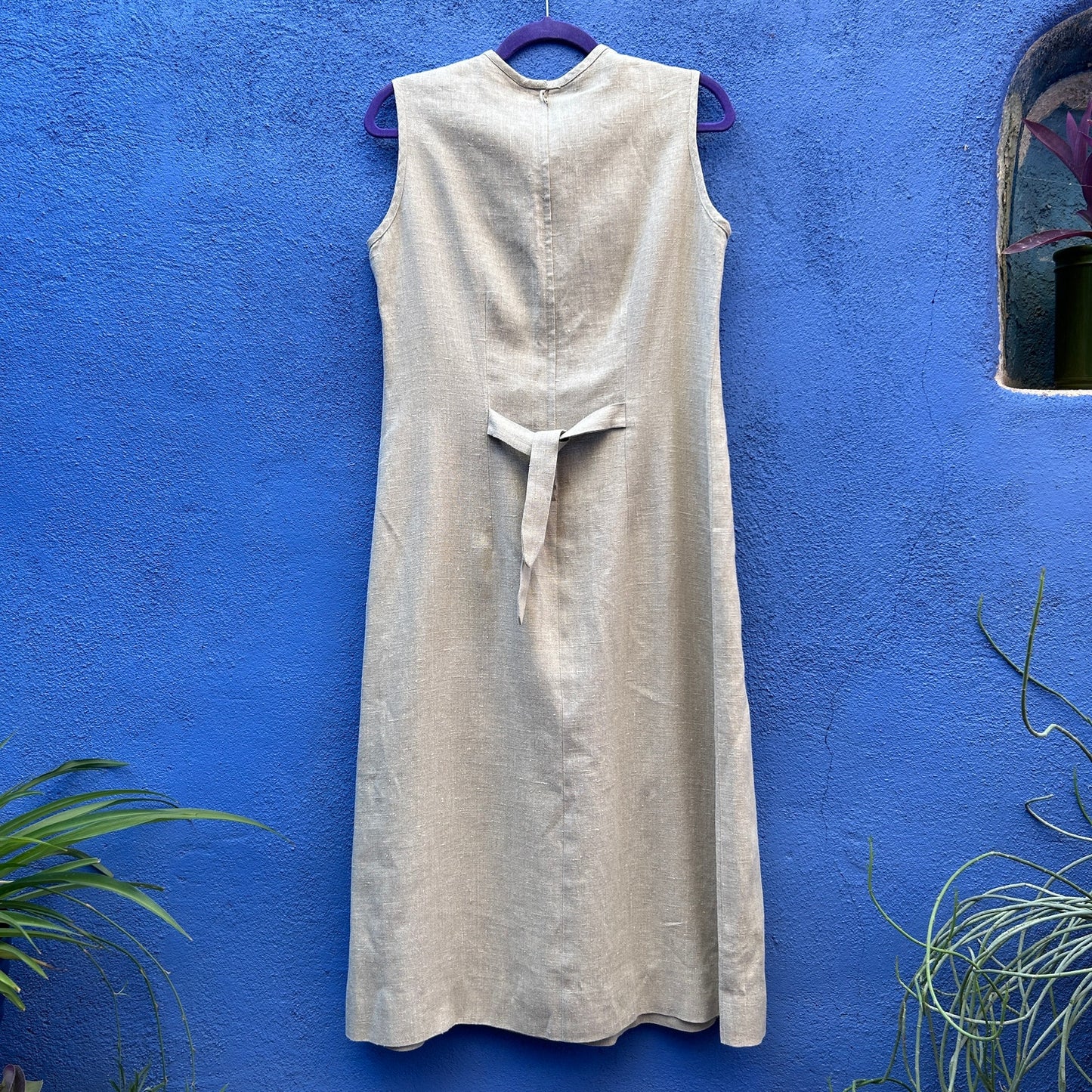 central falls tan pintuck linen sleeveless market dress