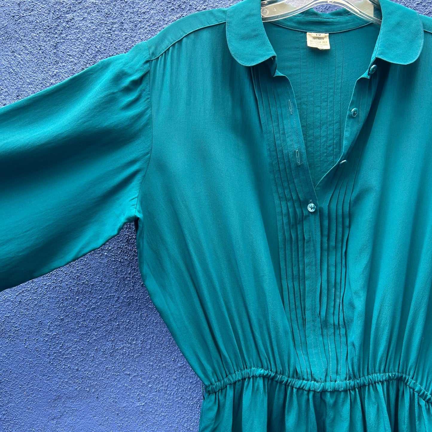vintage teal silk pintucked midi dress
