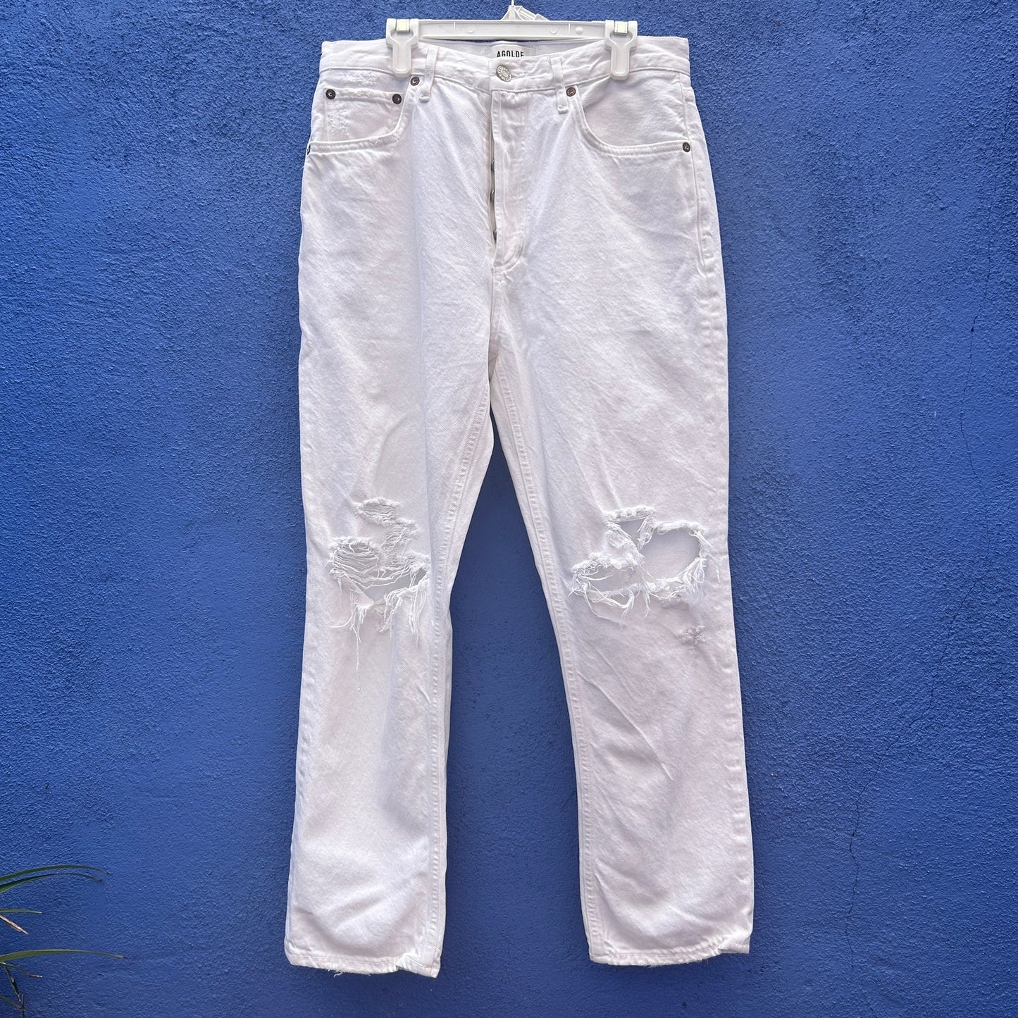 agolde white organic cotton distressed riley jean