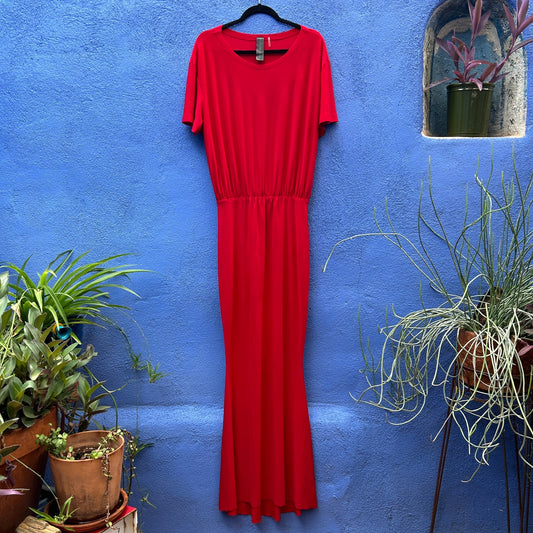 norma kamali red stretch jersey fishtail maxi dress gown