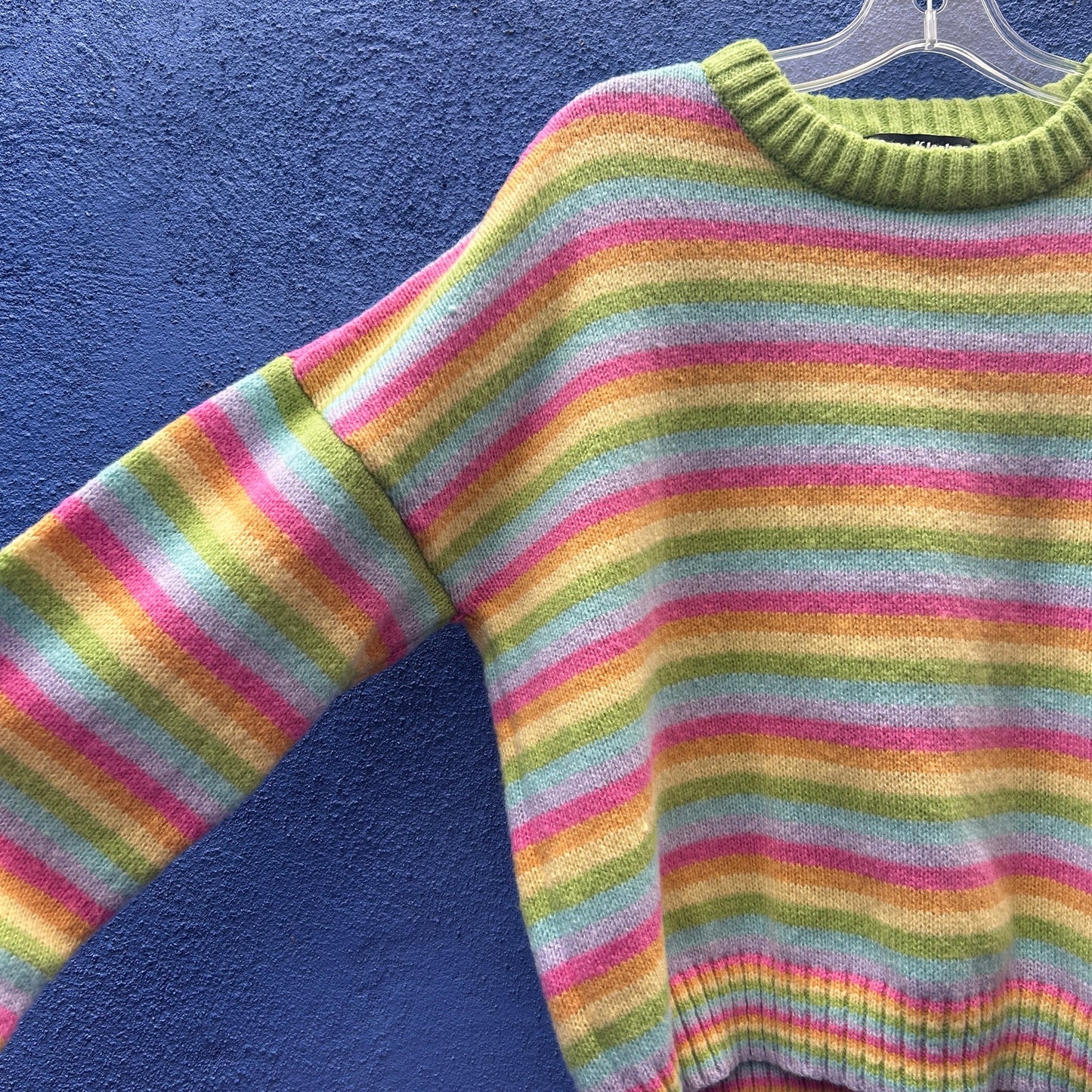 over kleshas pastel rainbow cropped knit sweater