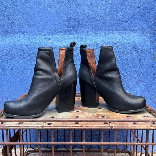 jeffrey campbell black leather block heel ankle bootie