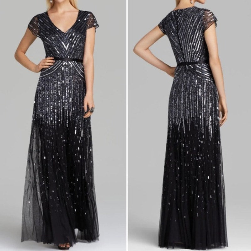 adrianna papell sequin and bead embellished evening gown