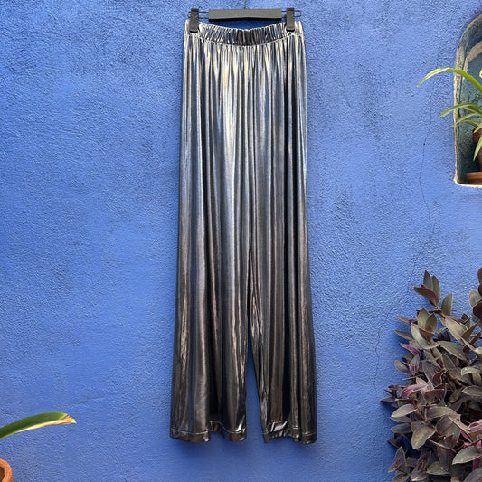 american apparel metallic silver wide leg pant