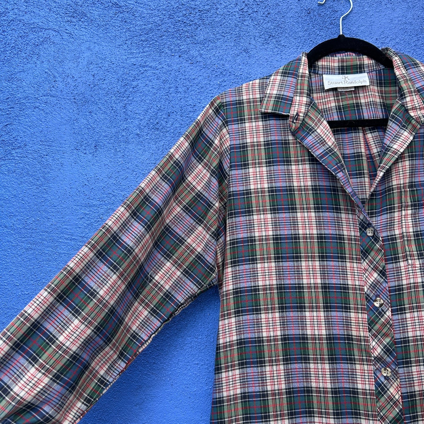 vintage 70s 80s stuart randolph plaid button front shirt dress