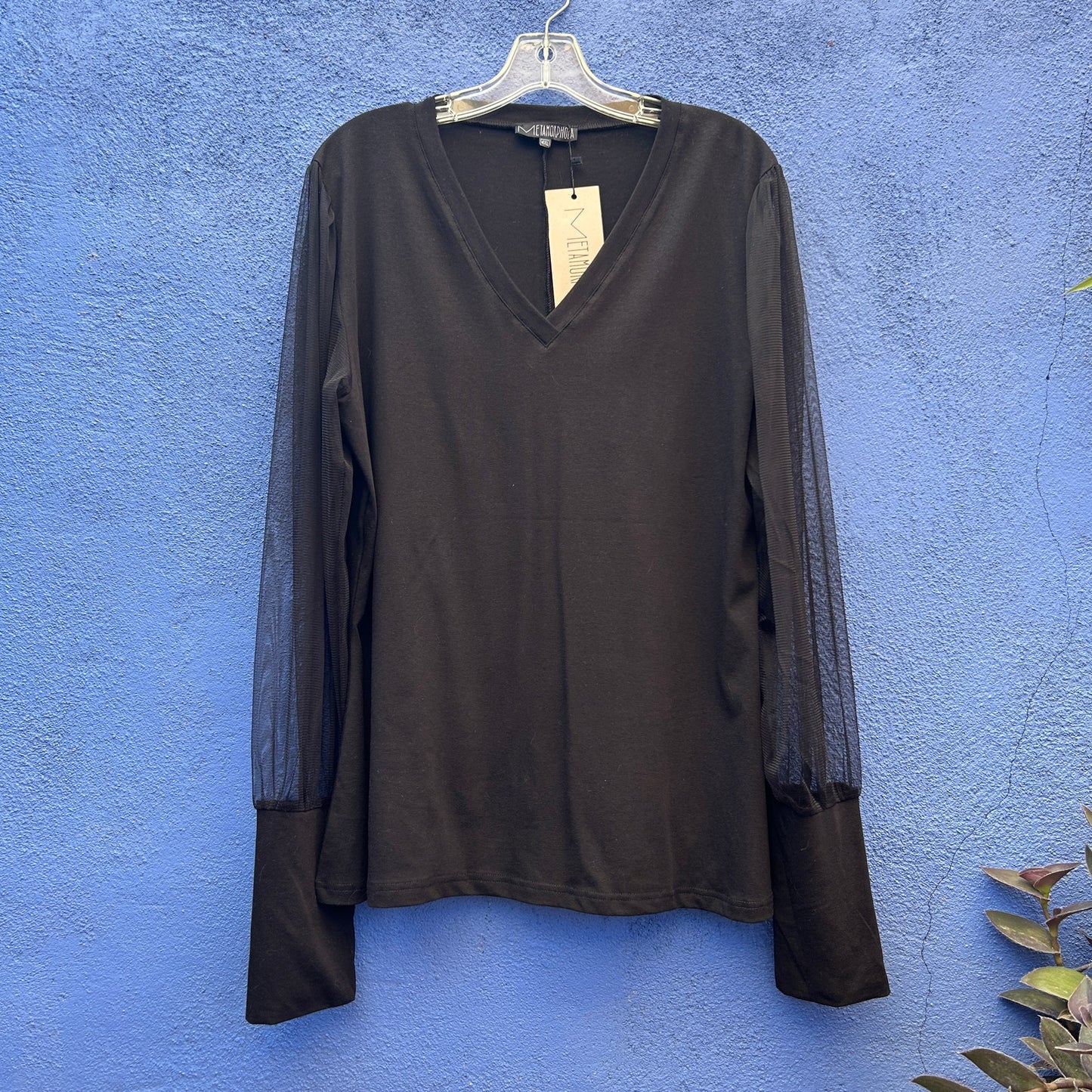 metamorphoza mesh balloon sleeve jersey top - NWT