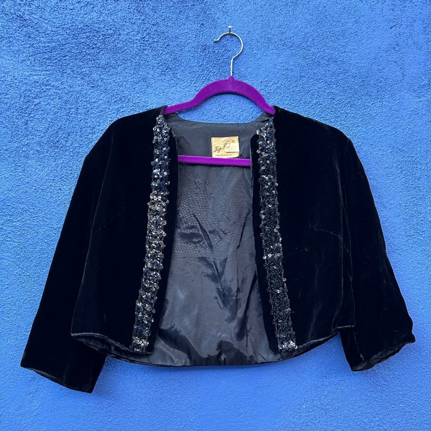 Vintage 50s 60s Top Hit Velvet Bolero with Sequin Accents