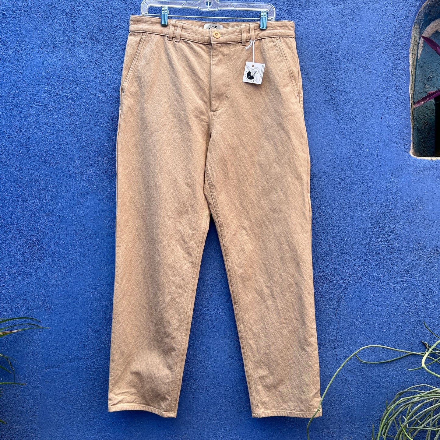 COS tan waxed ponte khaki pant