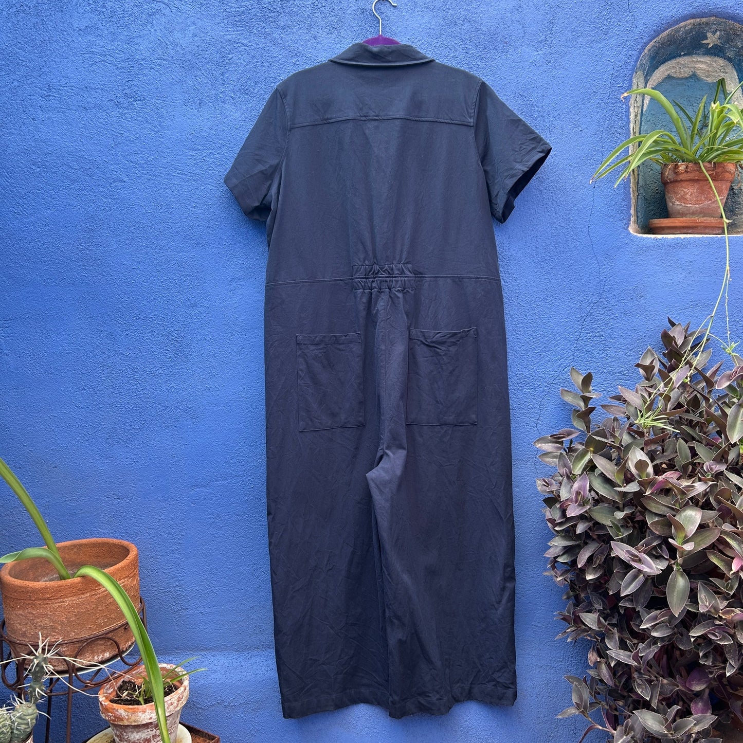 universal standard navy kate twill short sleeve jumpsuit