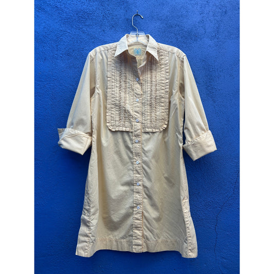 dos carolinas ochre ruffle plackert button front shirt dress