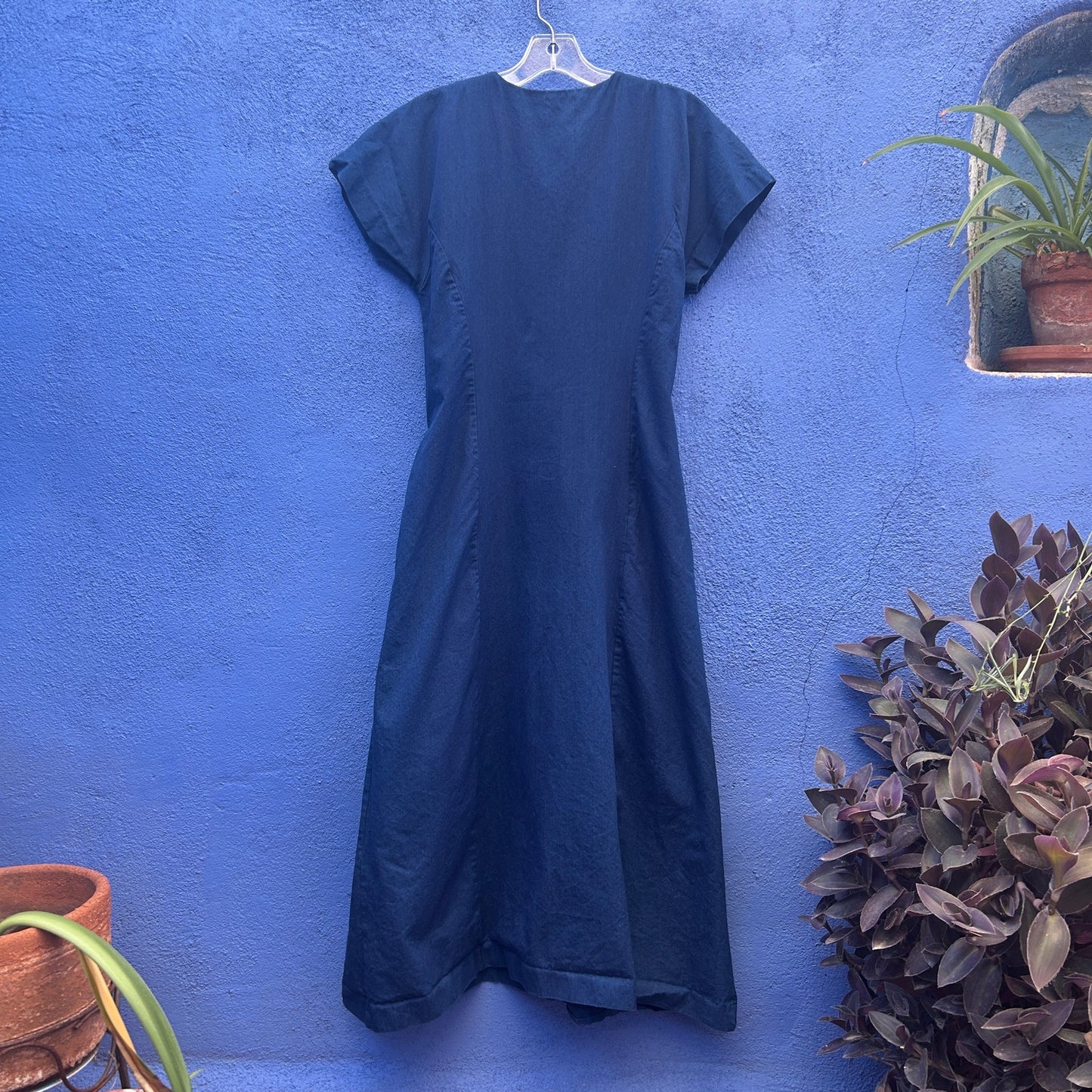 micaela greg navy cotton button and tie front dress