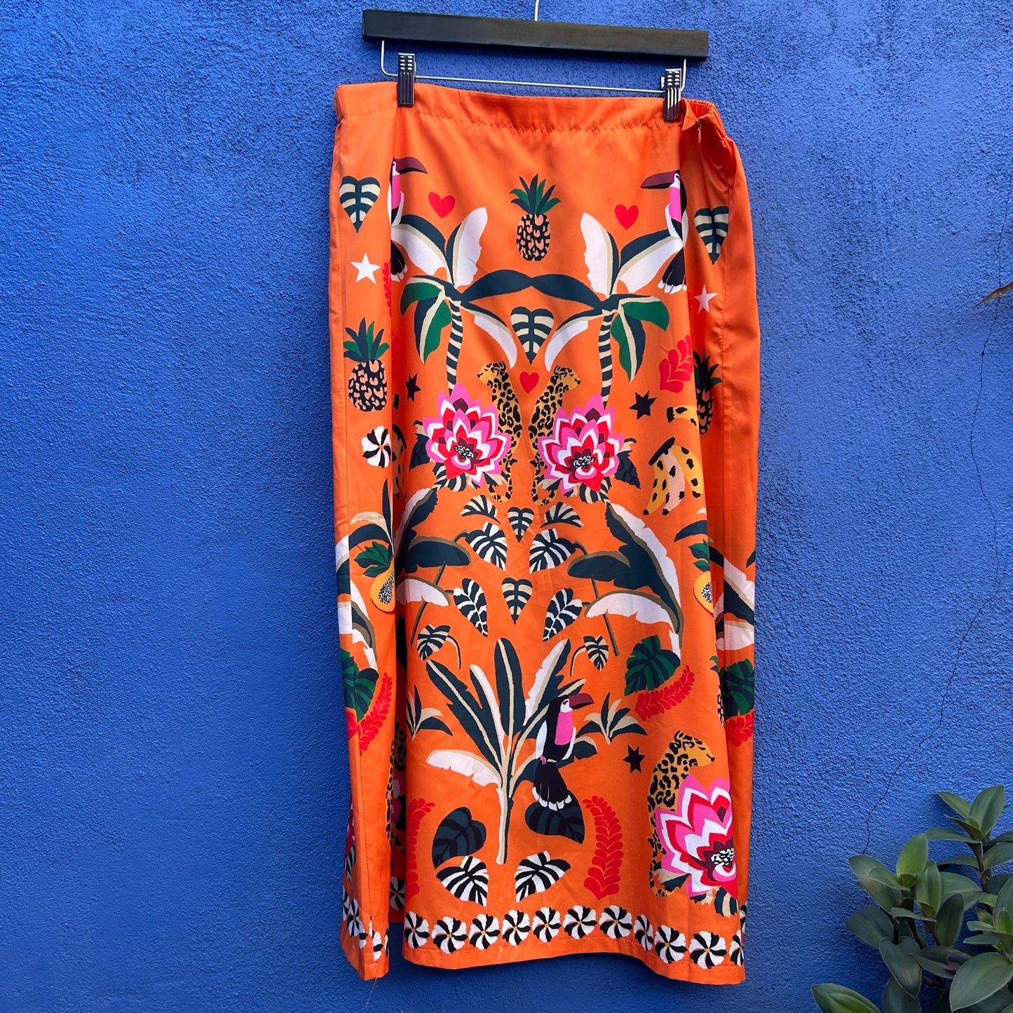 orange jungle print maxi skirt