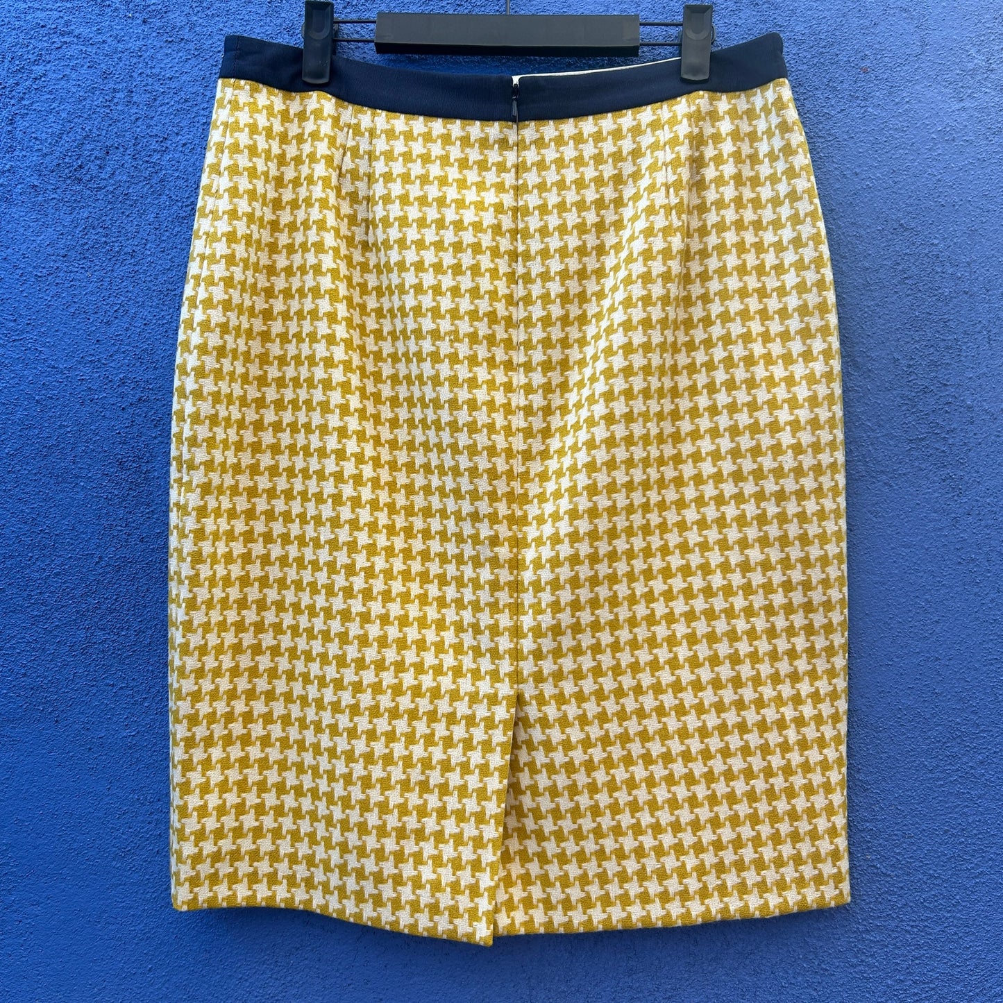 boden british tweed mustard yellow houndstooth pencil skirt