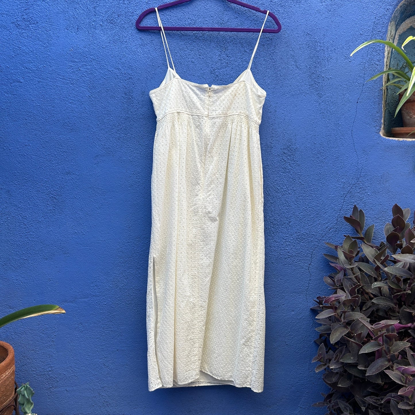 cream eyelet cotton sundress with keyhole tie details