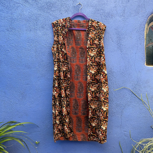 Vintage Boho Print Reversible Duster Vest