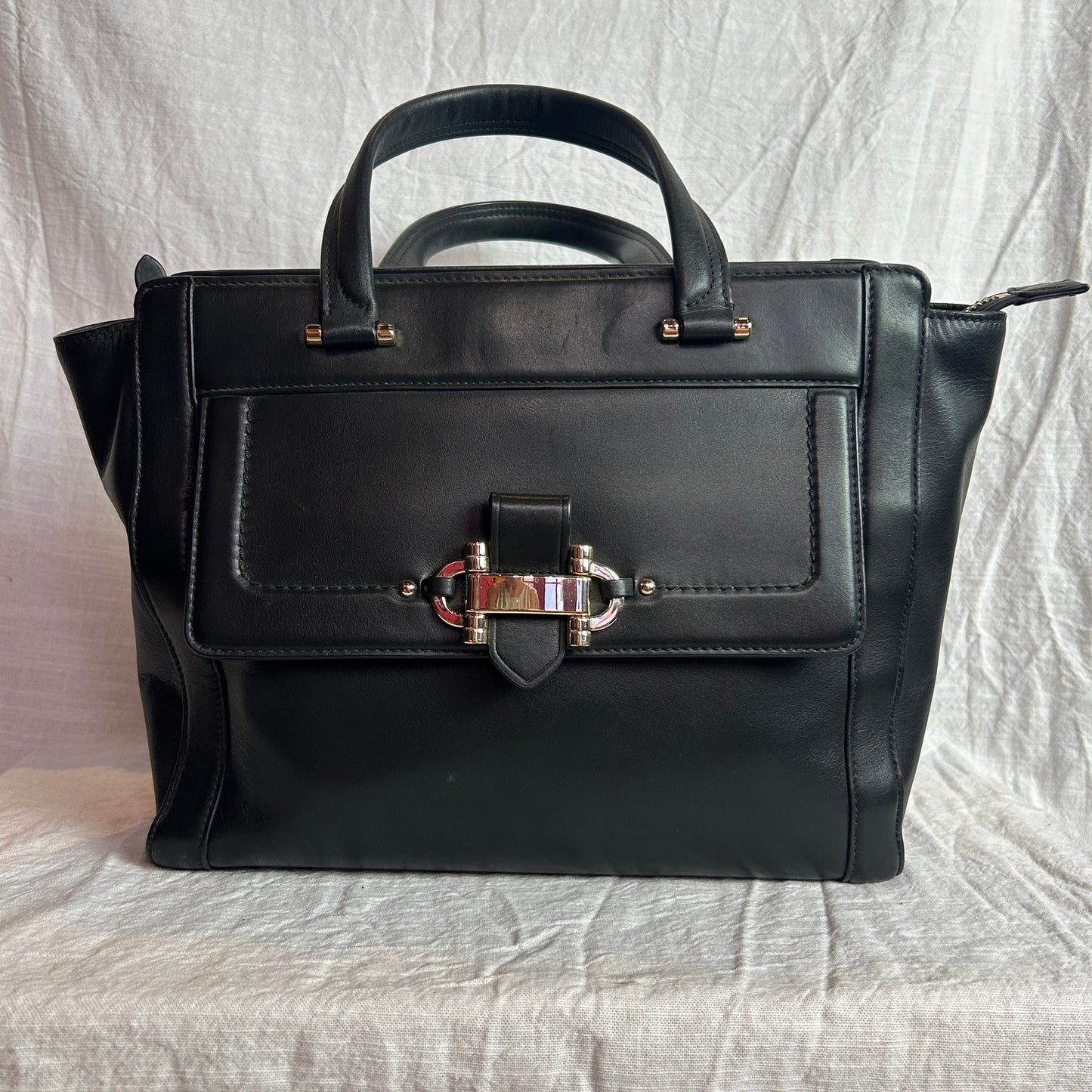 cole haan black leather convertible satchel handbag with dustbag