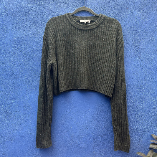 tibi cropped army green ribbed knit sweater