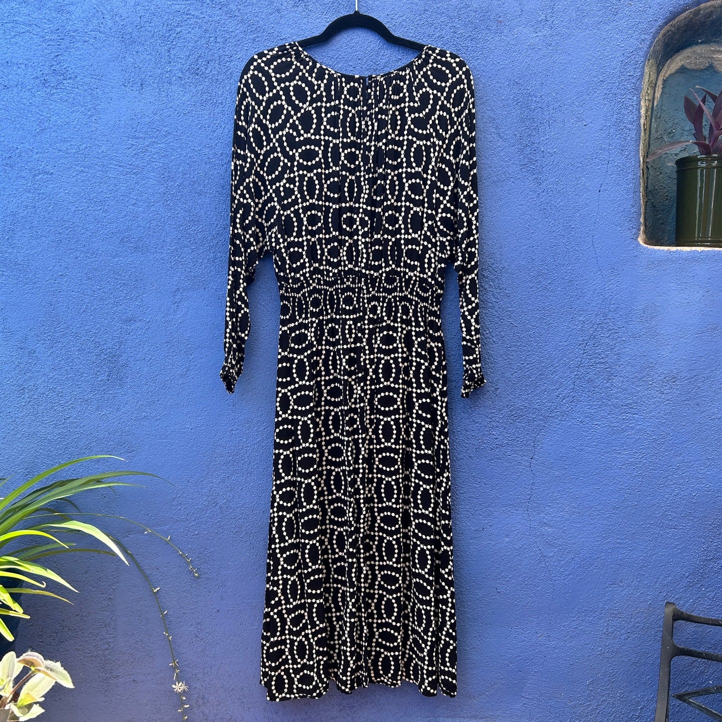 h&m pearl print long sleeve midi dress