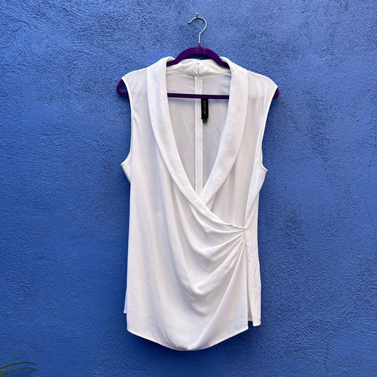 St. John White Sleeveless Surplice Tunic Top