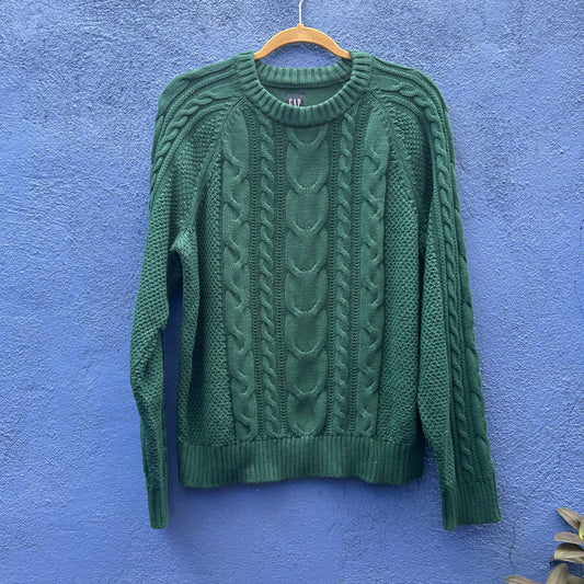 gap 90s/y2k green cotton cableknit sweater