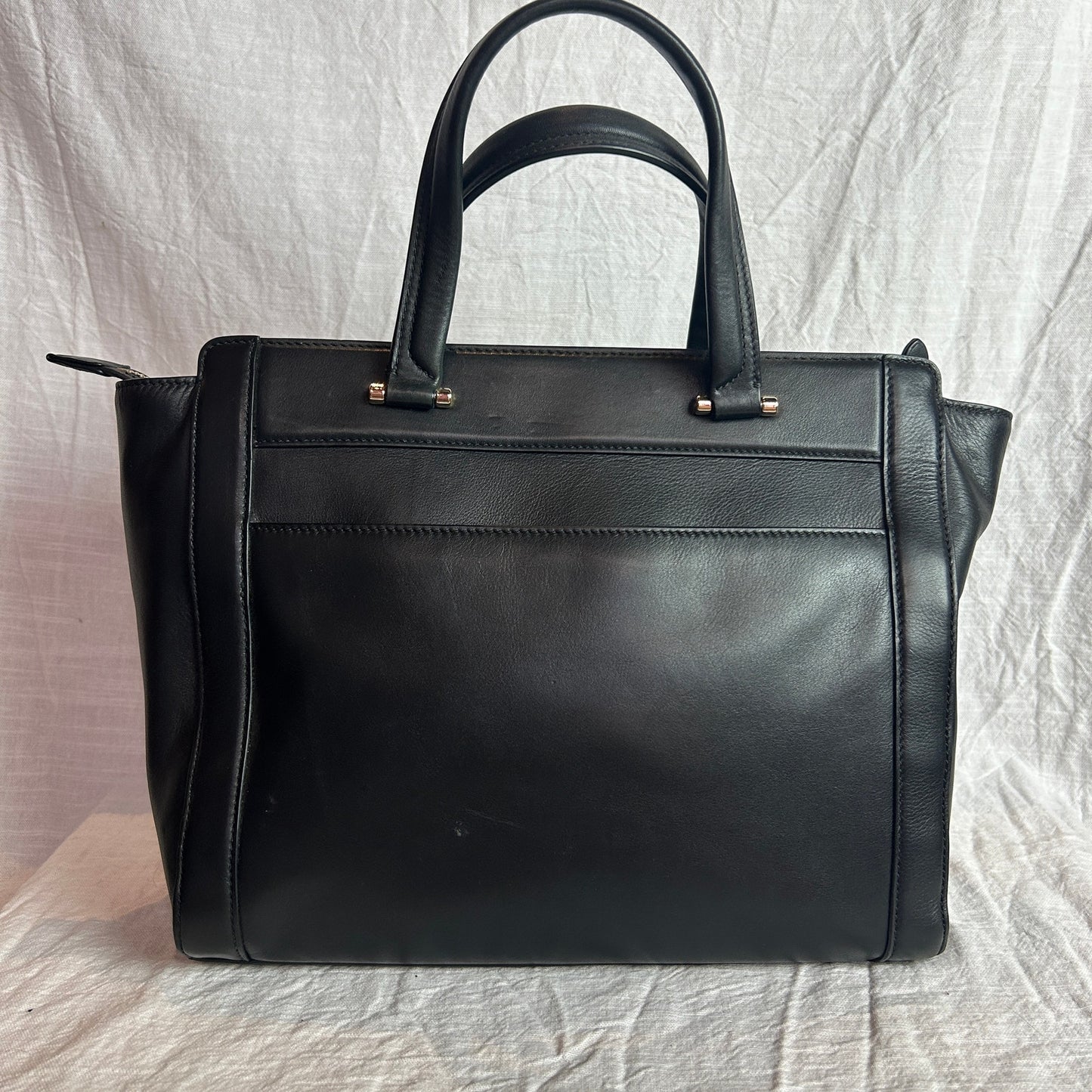 cole haan black leather convertible satchel handbag with dustbag