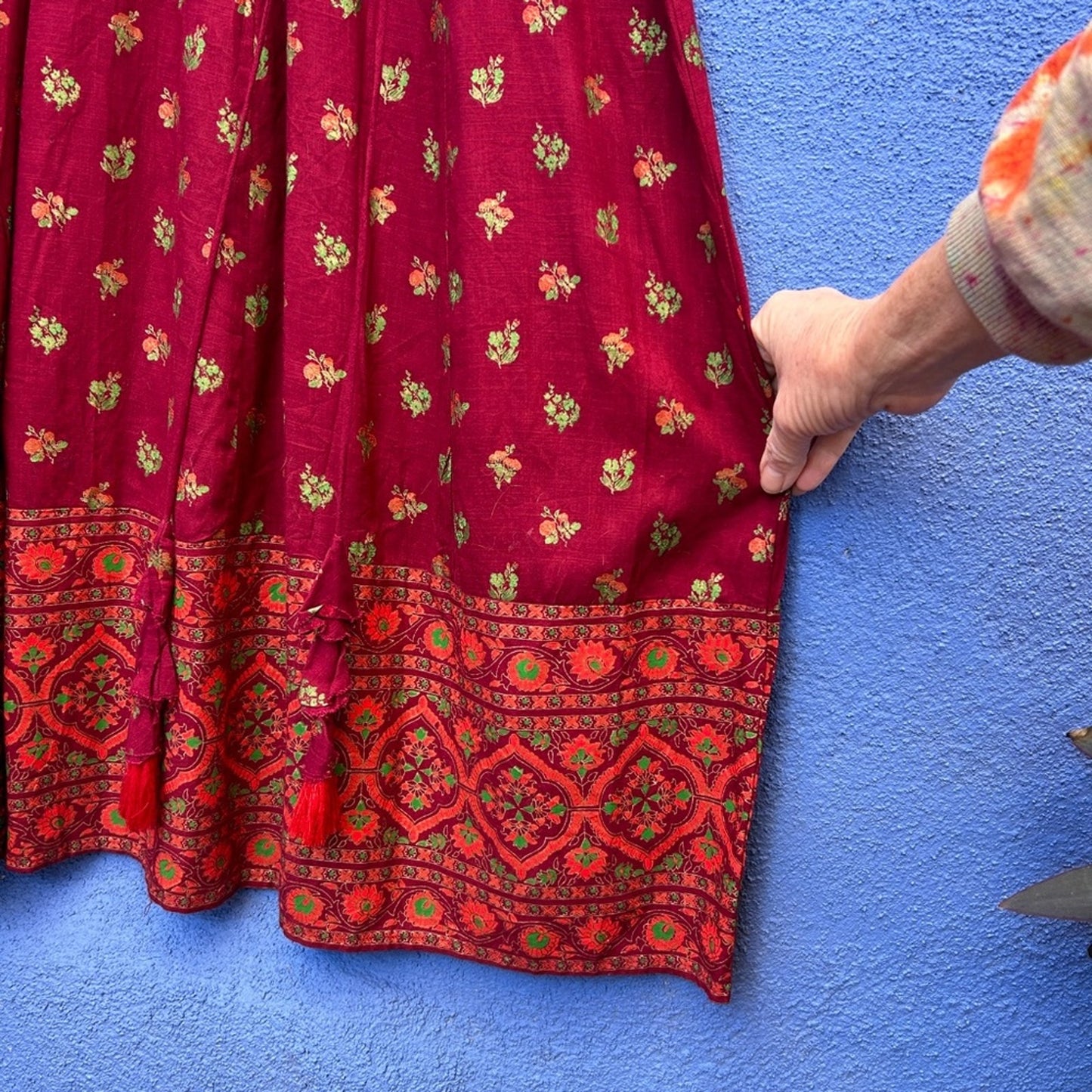 Burgundy Indian Mixed Print Boho Maxi Dress