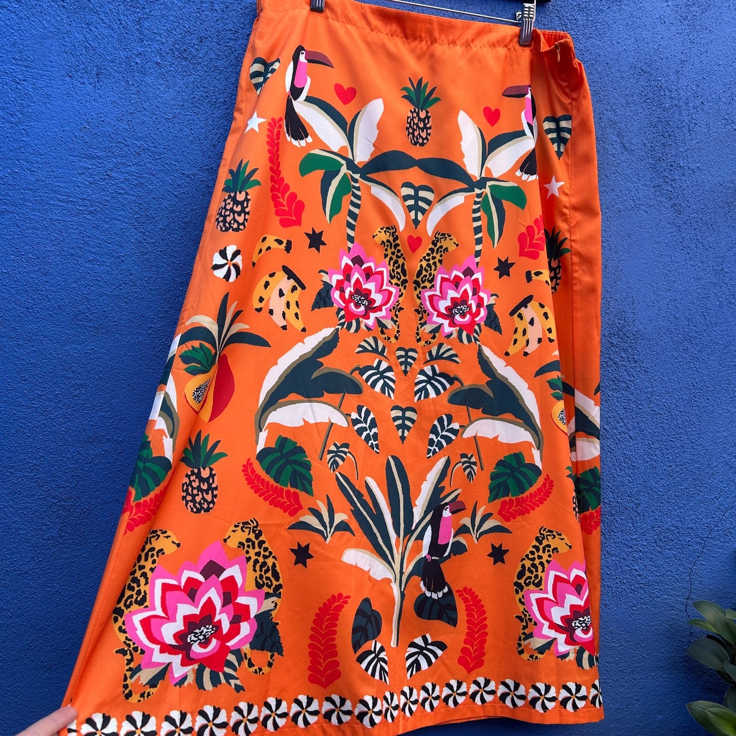 orange jungle print maxi skirt
