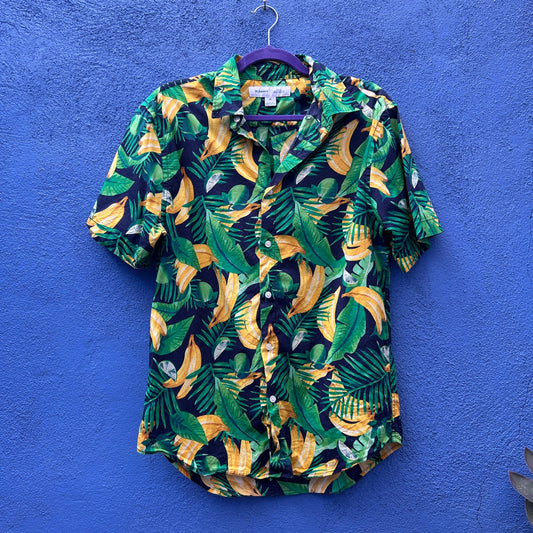 old navy slim fit banana and lime tropical button up