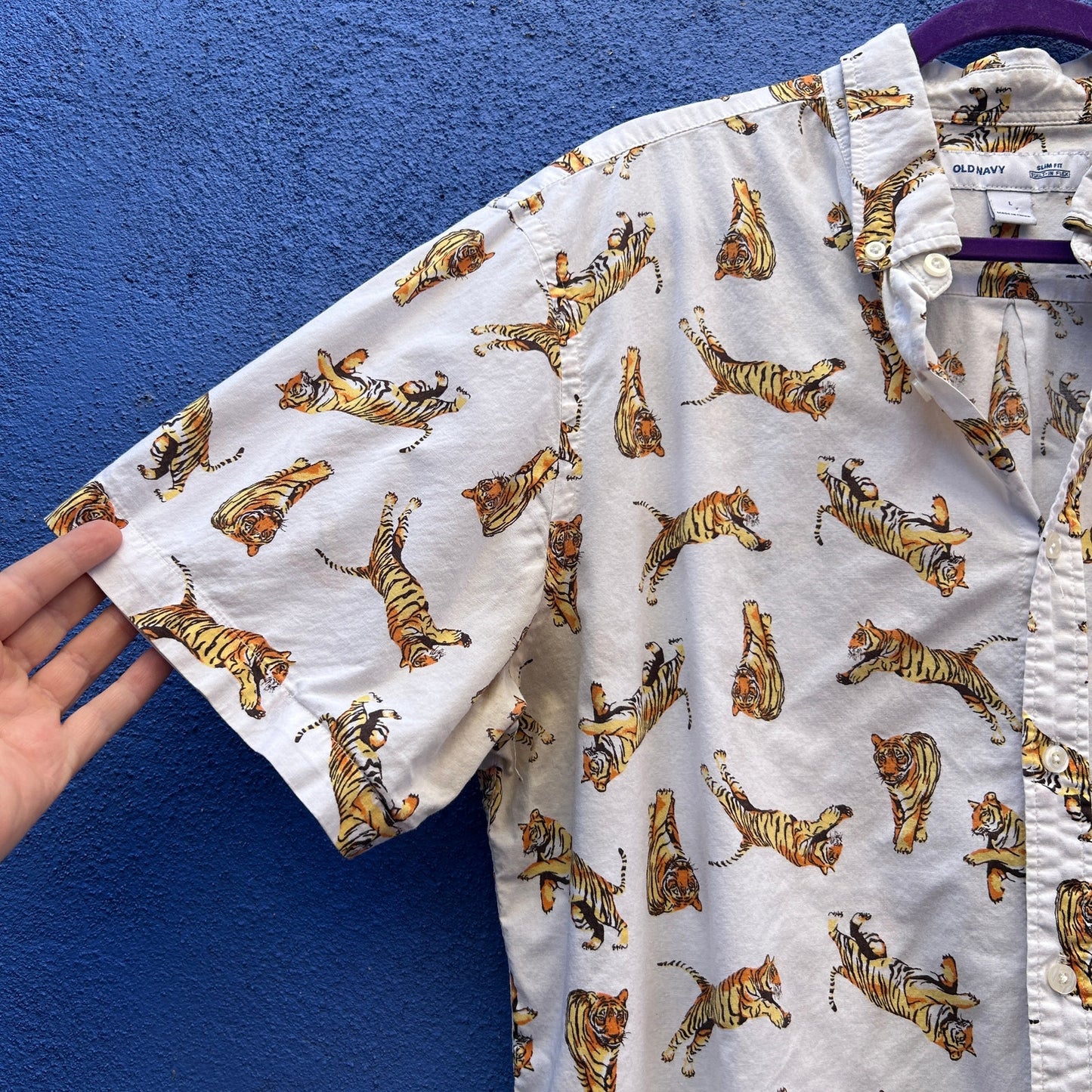 old school old navy tiger print button up