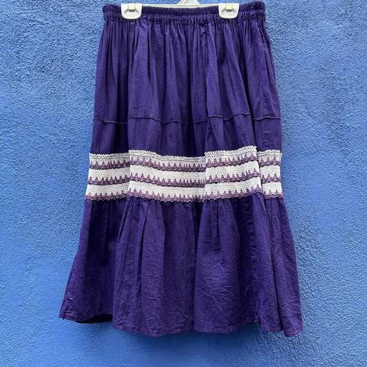 vintage purple cotton elastic waist full skirt