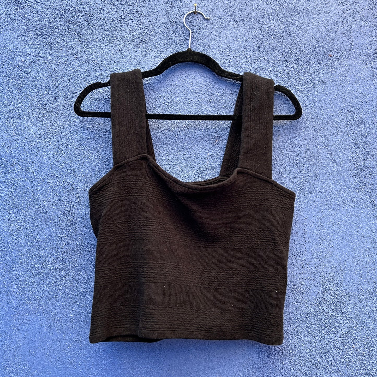 daily practice | anthro black textured knit wide strap cropped tank