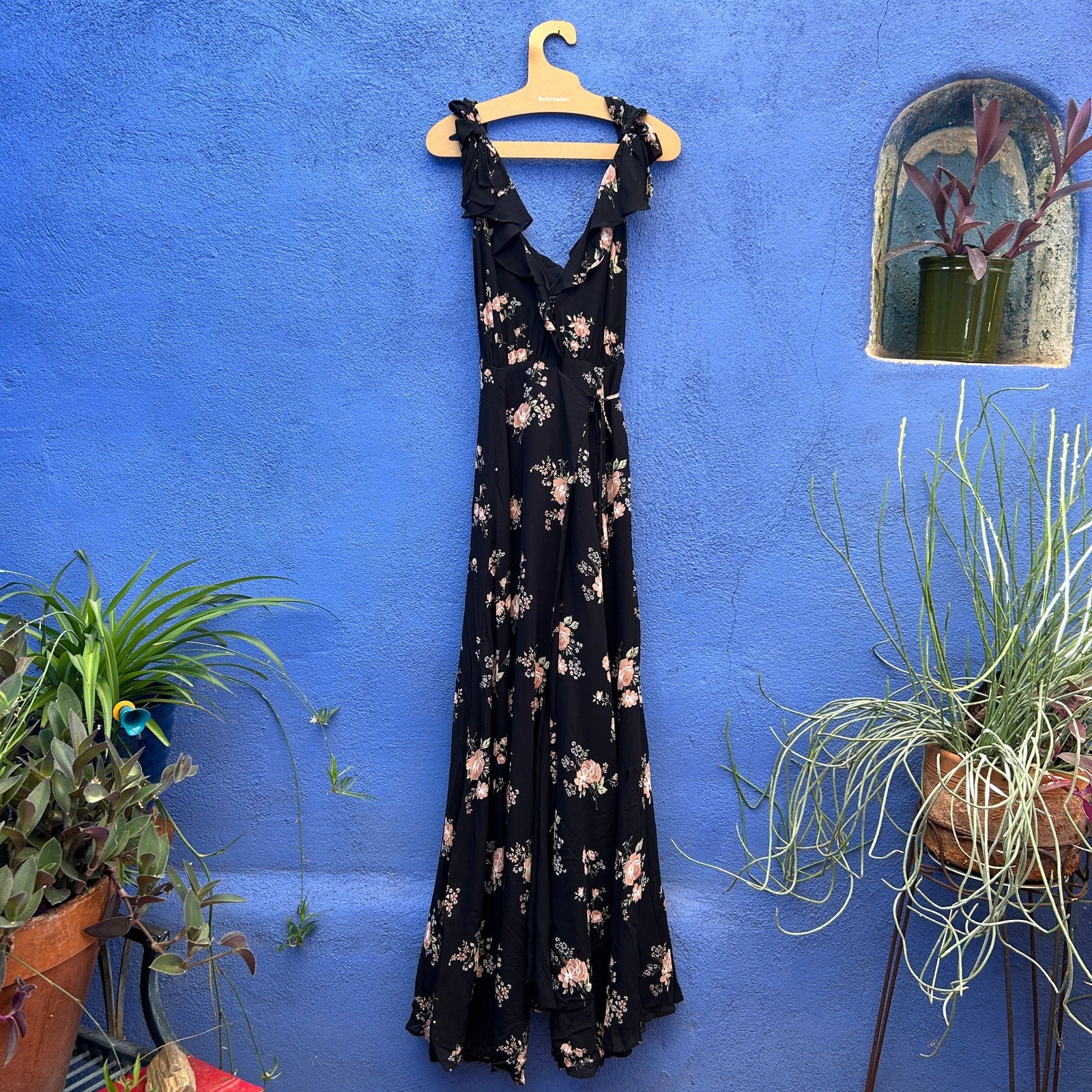 Reformation Black Floral Wrap hotsell Maxi