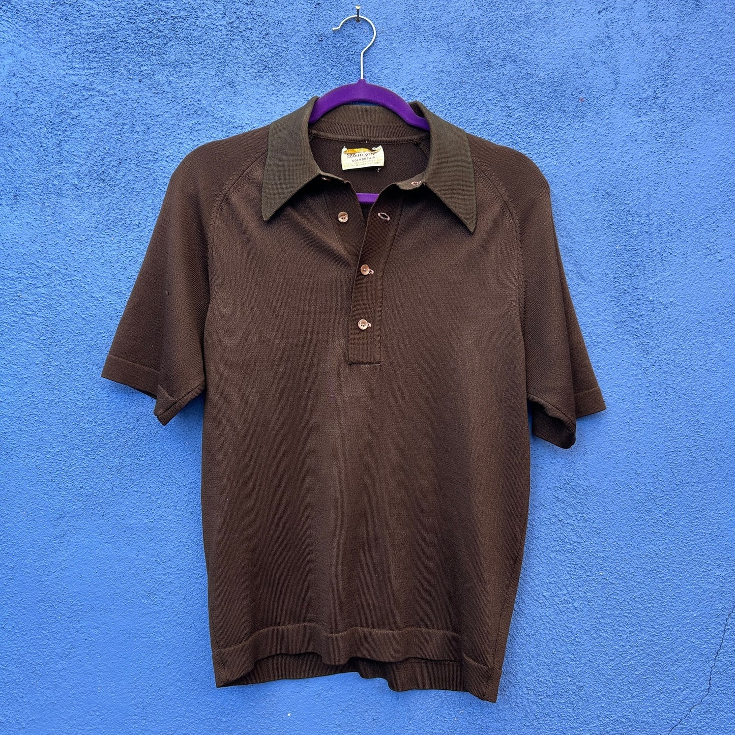 vintage 60s 70s donegal brown knit shirt